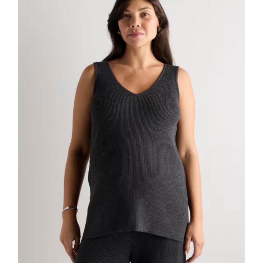 Quince Cotton Cashmere Maternity and Nursing V-Neck Tank S Ribbed Knit Cozy